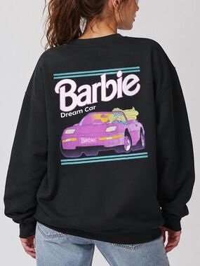 Black Barbie Crewneck Sweatshirt | Dream Car Back Graphic Size Large NWT